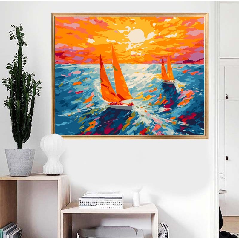 PINTAR POR NUMEROS VELEROS AL AMANECER PINTAR POR NUMEROS VELEROS AL AMANECER