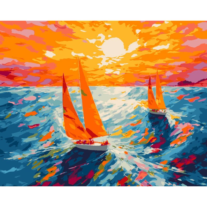 PINTAR POR NUMEROS VELEROS AL AMANECER PINTAR POR NUMEROS VELEROS AL AMANECER