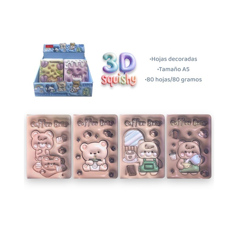 EXP.12 LIBRETAS 3D COFEE BEAR,4 DISEÑOS EXP.12 LIBRETAS 3D COFEE BEAR,4 DISEÑOS