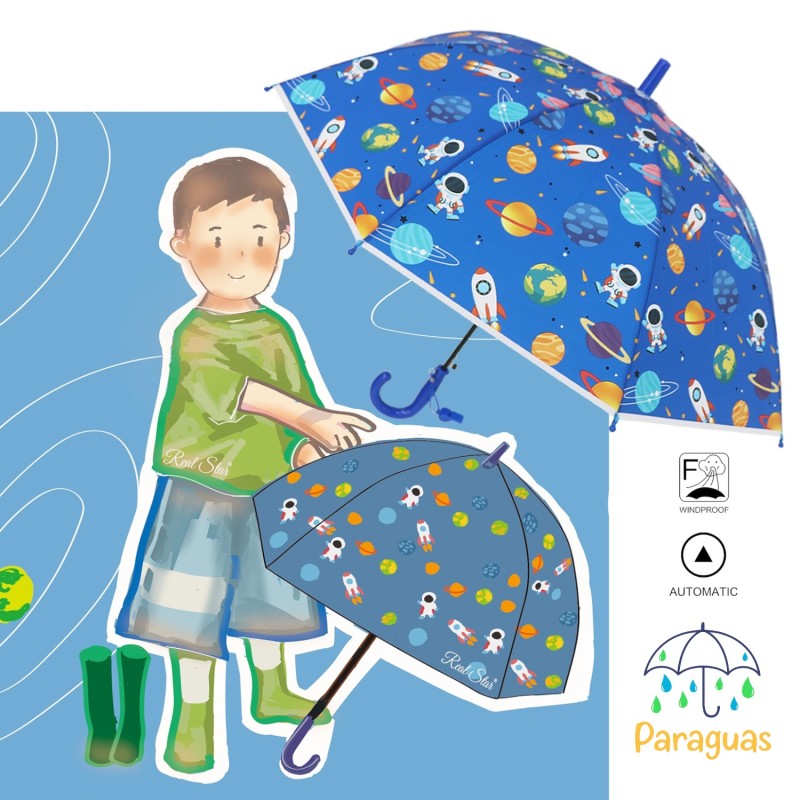 PARAGUAS INFANTIL AUTOMATICO SOLID COL.,4 DISEÑOS PARAGUAS INFANTIL AUTOMATICO SOLID COL.,4 DISEÑOS