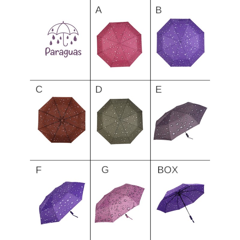 PARAGUAS AUT.PLEGABLE 6 COL.GOTAS LLUVIA PARAGUAS AUT.PLEGABLE 6 COL.GOTAS LLUVIA