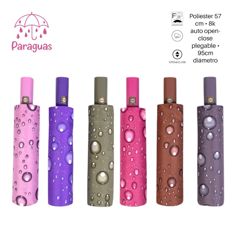 PARAGUAS AUT.PLEGABLE 6 COL.GOTAS LLUVIA PARAGUAS AUT.PLEGABLE 6 COL.GOTAS LLUVIA