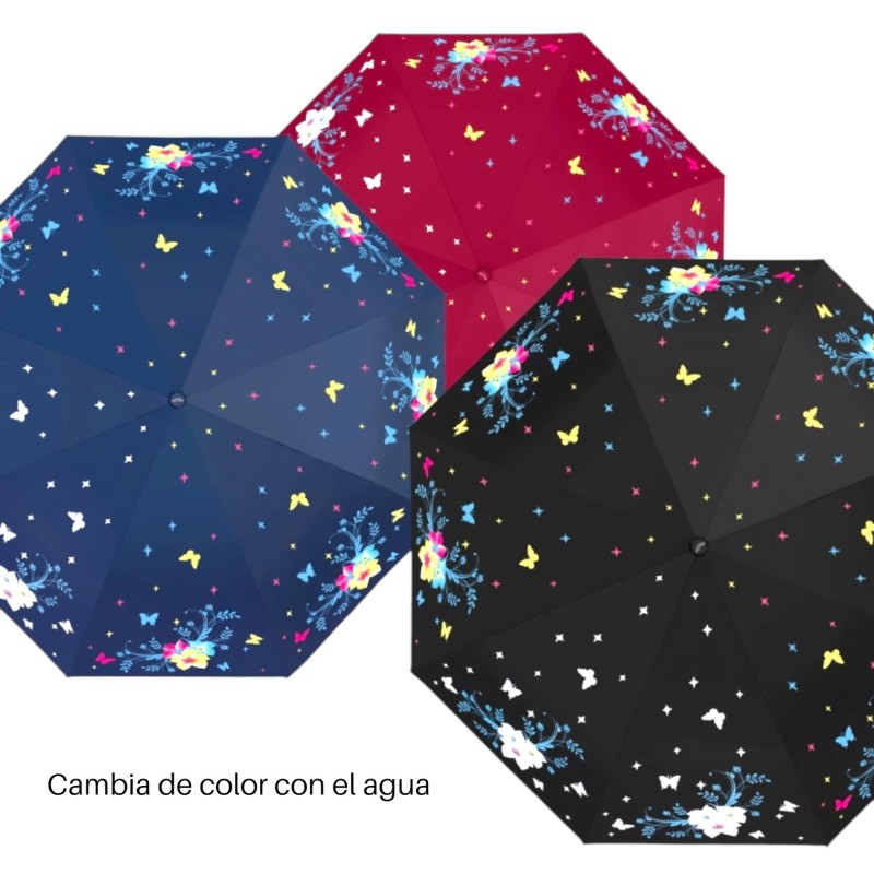 PARAGUAS PLEGABLE AUT. CAMBIO COLOR FLOWERS 3 COL PARAGUAS PLEGABLE AUT. CAMBIO COLOR FLOWERS 3 COL