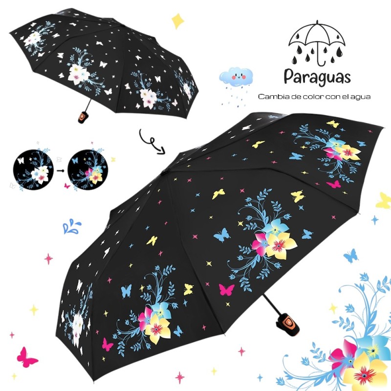 PARAGUAS PLEGABLE AUT. CAMBIO COLOR FLOWERS 3 COL PARAGUAS PLEGABLE AUT. CAMBIO COLOR FLOWERS 3 COL