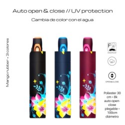 PARAGUAS PLEGABLE AUT. CAMBIO COLOR FLOWERS 3 COL PARAGUAS PLEGABLE AUT. CAMBIO COLOR FLOWERS 3 COL