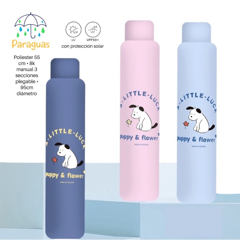 PARAGUAS AUT. PLEGABLE MANGO RUBER PUPPY 3 COL. PARAGUAS AUT. PLEGABLE MANGO RUBER PUPPY 3 COL.