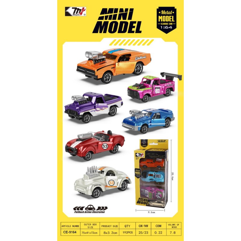 SET 3 COCHES CORTOS VINTAGE PULL BACK ,2 SURTIDOS SET 3 COCHES CORTOS VINTAGE PULL BACK ,2 SURTIDOS