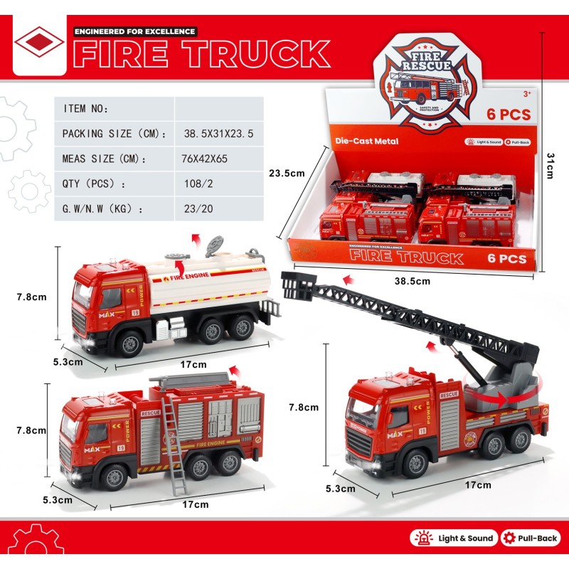 EXP.6 CAMIONES BOMBEROS PULL BACK LUZ Y SONIDO EXP.6 CAMIONES BOMBEROS PULL BACK LUZ Y SONIDO