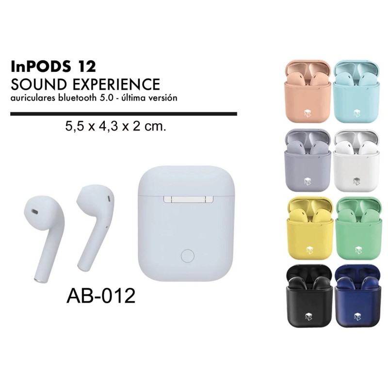 AURICULARES INPODS 12 BLUETOTH 5.0 8 COL. 5,5 x 4,3 x 2 cm. AURICULARES INPODS 12 BLUETOTH 5.0 8 COL. 5,5 x 4,3 x 2 cm.