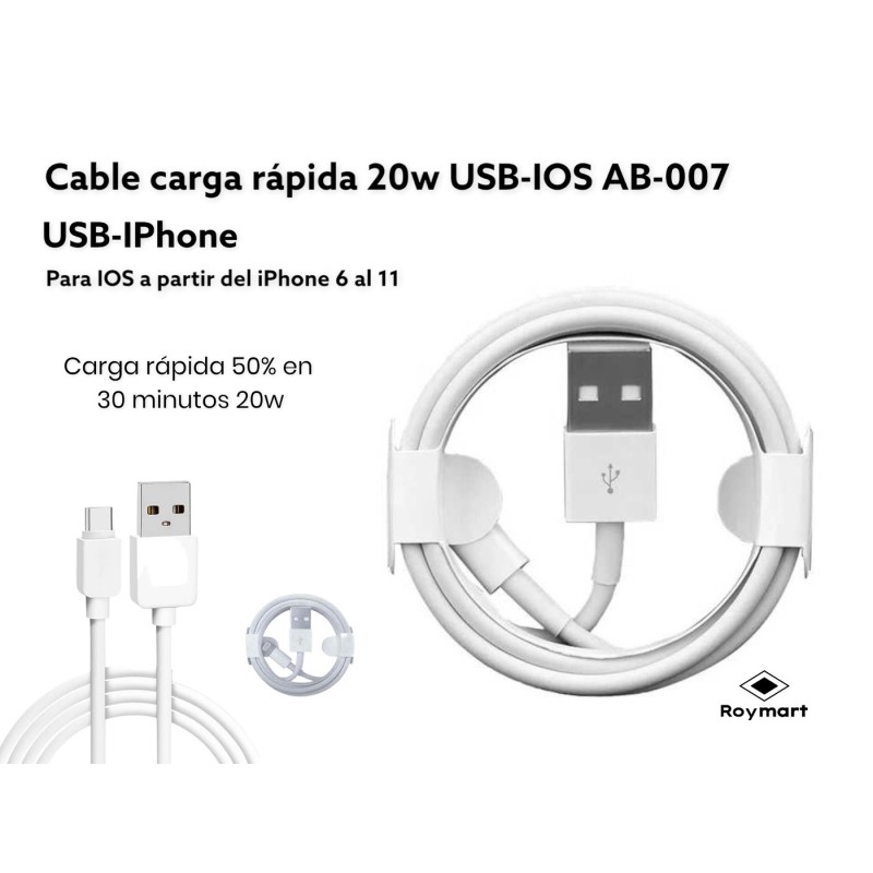 CABLE DE CARGA RAPIDA 20W USB IOS OLD GENERATION 9,5 x 6,5 x 2,5 cm CABLE DE CARGA RAPIDA 20W USB IOS OLD GENERATION 9,5 x 6,5 x 2,5 cm