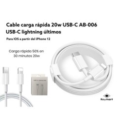 CABLE DE CARGA RAPIDA 20W USB-C IOS NUEVA GENERAC. 9,5 x 6,5 x 2,5 cm CABLE DE CARGA RAPIDA 20W USB-C IOS NUEVA GENERAC. 9,5 x 6,5 x 2,5 cm