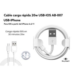 CABLE DE CARGA RAPIDA 20W USB IOS OLD GENERATION 9,5 x 6,5 x 2,5 cm CABLE DE CARGA RAPIDA 20W USB IOS OLD GENERATION 9,5 x 6,5 x 2,5 cm