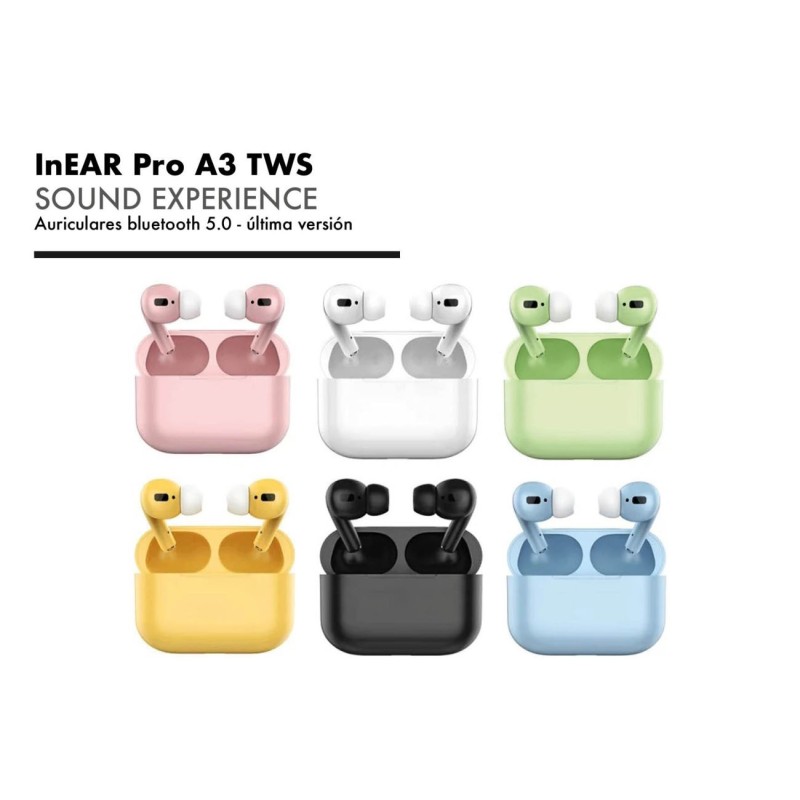 AURICULARES InEar PRO A3 BLUETOOHT 5.0,6 COLORES 6 x 4,3 x 2 cm. AURICULARES InEar PRO A3 BLUETOOHT 5.0,6 COLORES 6 x 4,3 x 2 cm.