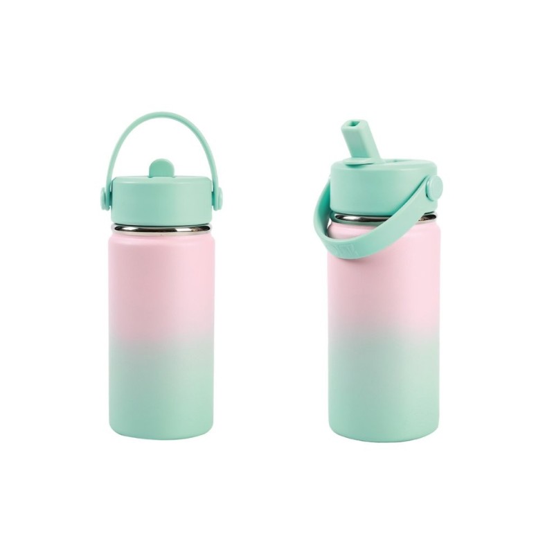 Botella Térmica 400 ml con asa sombreada rosa/verde azulado Botella Térmica 400 ml con asa sombreada rosa/verde azulado