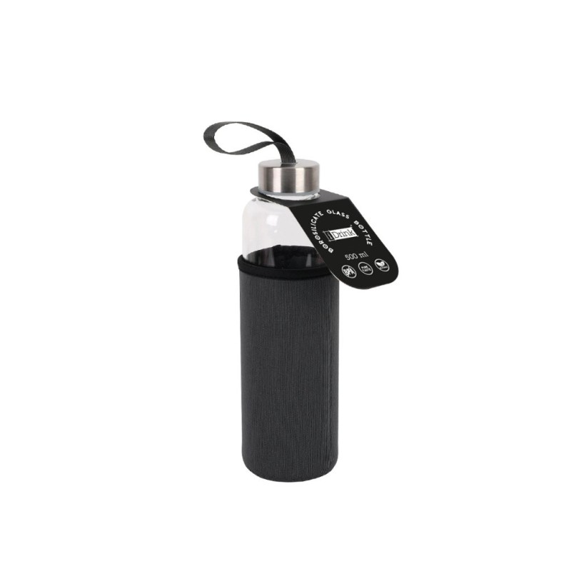 Botella de borosilicato 500 ml con funda gris en neopreno Botella de borosilicato 500 ml con funda gris en neopreno