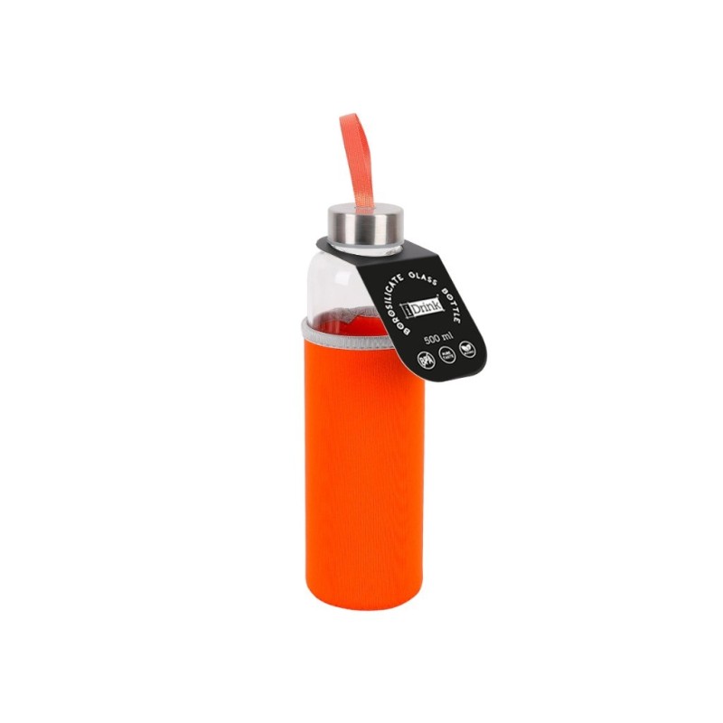 Botella de borosilicato 500 ml con funda coral en neopreno Botella de borosilicato 500 ml con funda coral en neopreno