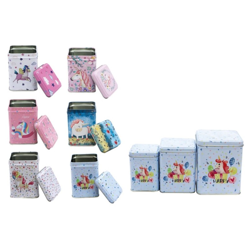 Caja de metal unicórnio - set 3 uni Caja de metal unicórnio - set 3 uni