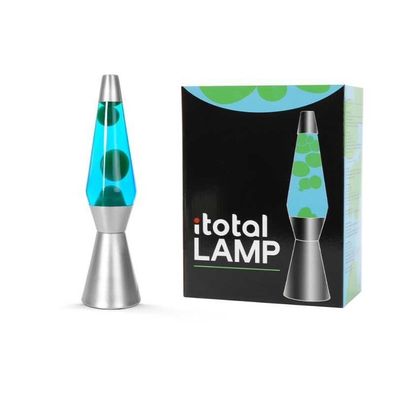 Lámpara de Lava Spaceship con Base Plateada, Líquido Azul y Cera Verde Lámpara de Lava Spaceship con Base Plateada, Líquido Azul y Cera Verde