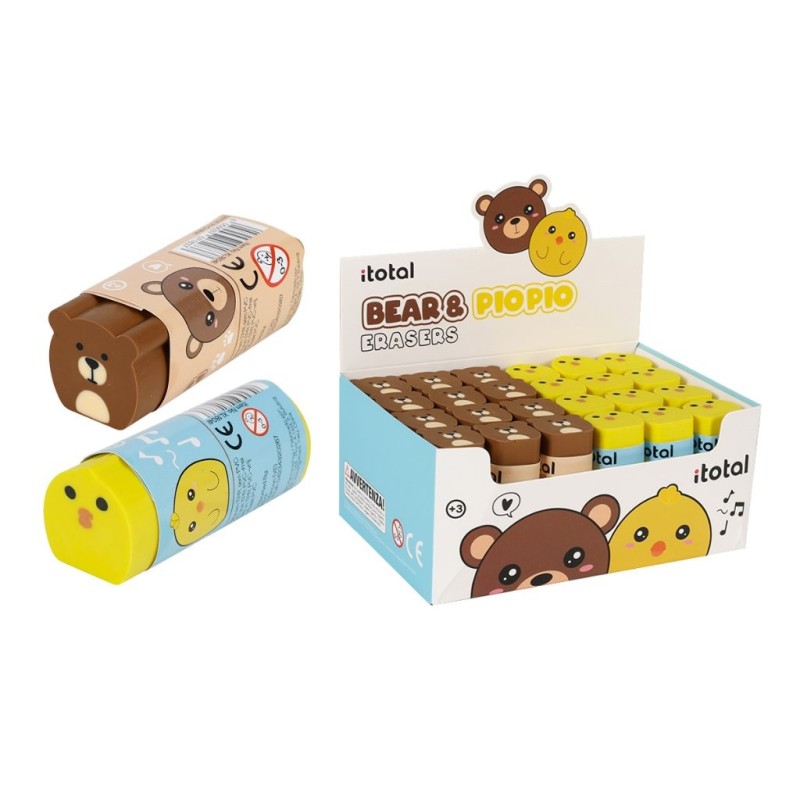 Goma de borrar en forma de animal BEAR & PIO PIO - expositor 24 uds Goma de borrar en forma de animal BEAR & PIO PIO - expositor 24 uds