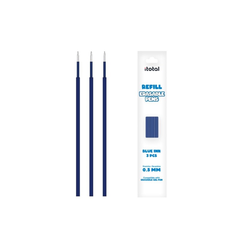Set de 3 piezas de Recambio de Tinta Borrable para boligrafos con tapa Azul Set de 3 piezas de Recambio de Tinta Borrable para boligrafos con tapa Azul