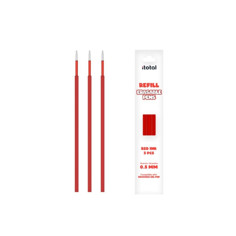 Set de 3 piezas de Recambio de Tinta Borrable para boligrafos con tapa Rojo Set de 3 piezas de Recambio de Tinta Borrable para boligrafos con tapa Rojo