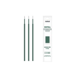 Set de 3 piezas de Recambio de Tinta Borrable para boligrafos con tapa Verde