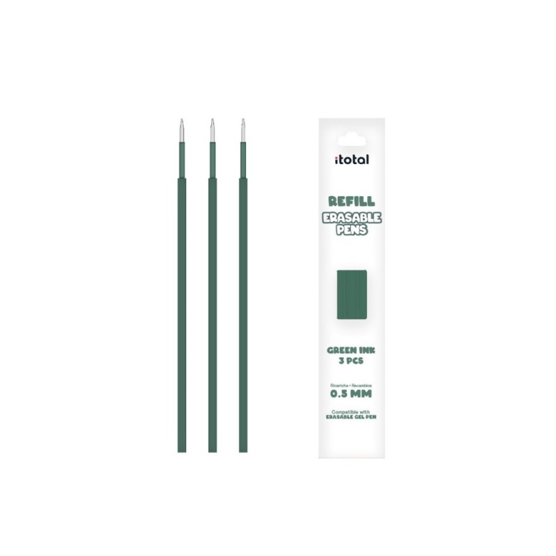 Set de 3 piezas de Recambio de Tinta Borrable para boligrafos con tapa Verde Set de 3 piezas de Recambio de Tinta Borrable para boligrafos con tapa Verde