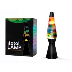 Lámpara de Lava Spaceship con Base Negra, Líquido Transparente y Cera Arco Iris