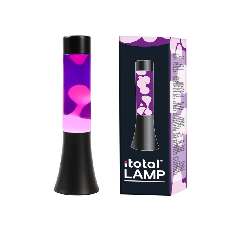 Lámpara de Lava Flared con Base Negra, Líquido Morado y Cera Blanca Lámpara de Lava Flared con Base Negra, Líquido Morado y Cera Blanca