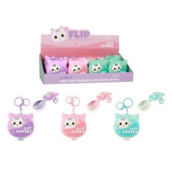 Cepillo para el pelo y espejo plegable CAT - expositor 12 uds