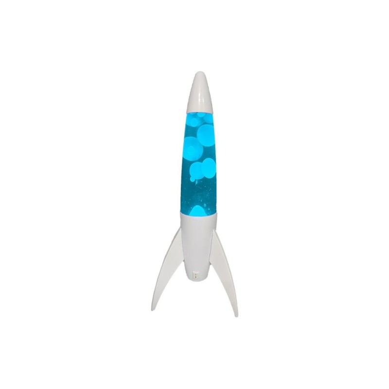 Lámpara de Lava Rocket con Base Blanca, Líquido Azul y Cera Blanca Lámpara de Lava Rocket con Base Blanca, Líquido Azul y Cera Blanca