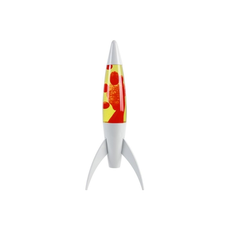 Lámpara de Lava Rocket con Base Blanca, Líquido Amarillo y Cera Roja Lámpara de Lava Rocket con Base Blanca, Líquido Amarillo y Cera Roja