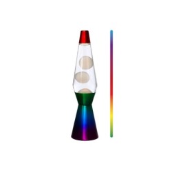 Lámpara de Lava LED Spaceship con Luz que Cambia de Color, Cera Blanca y Base Arcoíris