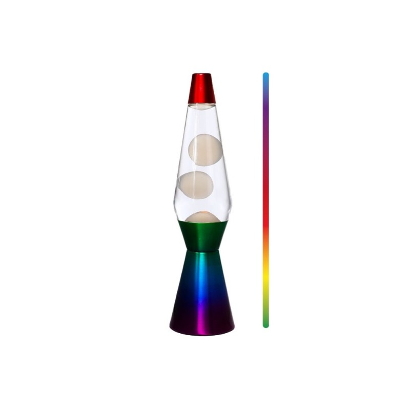 Lámpara de Lava LED Spaceship con Luz que Cambia de Color, Cera Blanca y Base Arcoíris Lámpara de Lava LED Spaceship con Luz que Cambia de Color, Cera Blanca y Base Arcoíris