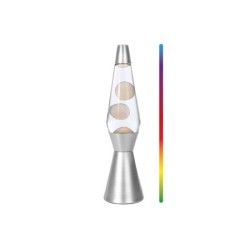 Lámpara de Lava LED Spaceship con Luz que Cambia de Color, Cera Blanca y Base Plateada