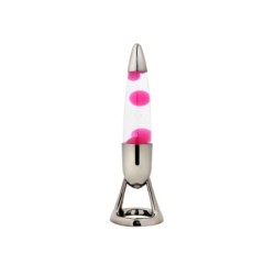 Lámpara de lava LED Missile con Luz que Cambia de Color, Cera Rosa y Base Plateada