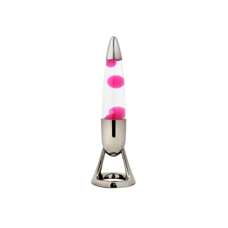 Lámpara de lava LED Missile con Luz que Cambia de Color, Cera Rosa y Base Plateada Lámpara de lava LED Missile con Luz que Cambia de Color, Cera Rosa y Base Plateada