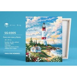 Pintar por números Faro con casa y Flores SEP-2025