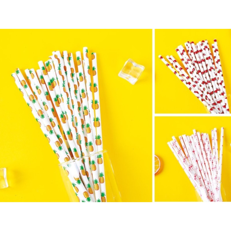 Set de 20 Pajitas de Papel con diseños mixtos Set de 20 Pajitas de Papel con diseños mixtos