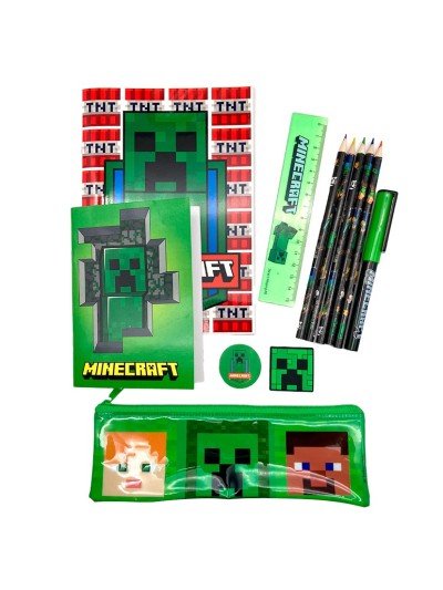 Minecraft Set de Papelería. Libreta A5, libreta, estuche, lápices