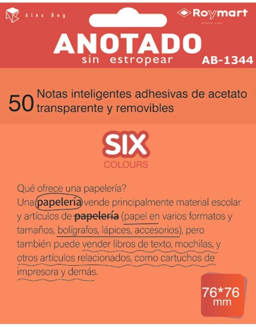 PAQUETE 50 NOTAS INTELIGENTES ACETATO NARANJA FLUO