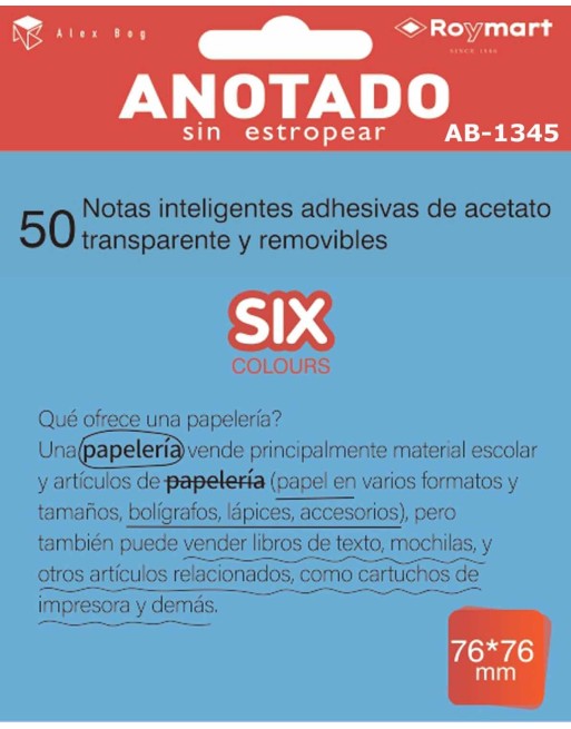 PAQUETE 50 NOTAS INTELIGENTES ACETATO AZUL FLUOR
