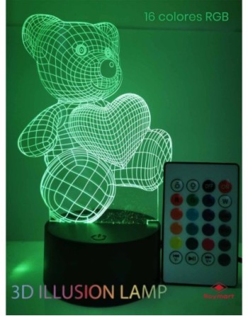 LAMPARA LED 3D NIGHT LIGHT BEAR CONTROL REMOTO