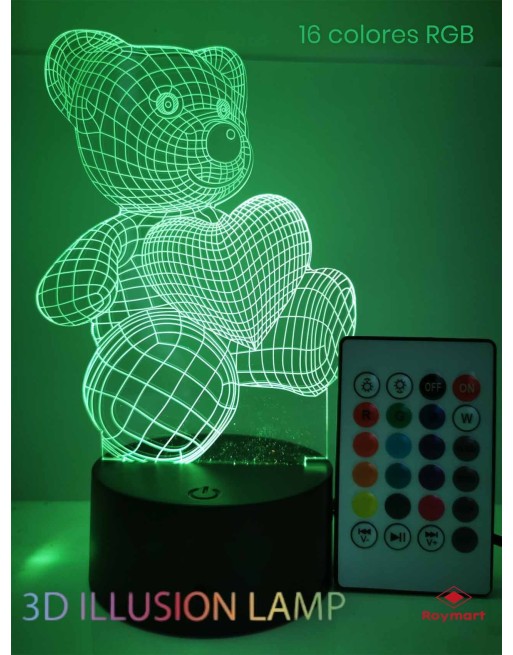 LAMPARA LED 3D NIGHT LIGHT BEAR CONTROL REMOTO