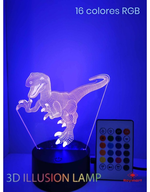 LAMPARA LED 3D NIGHT LIGHT DINO CONTROL REMOTO