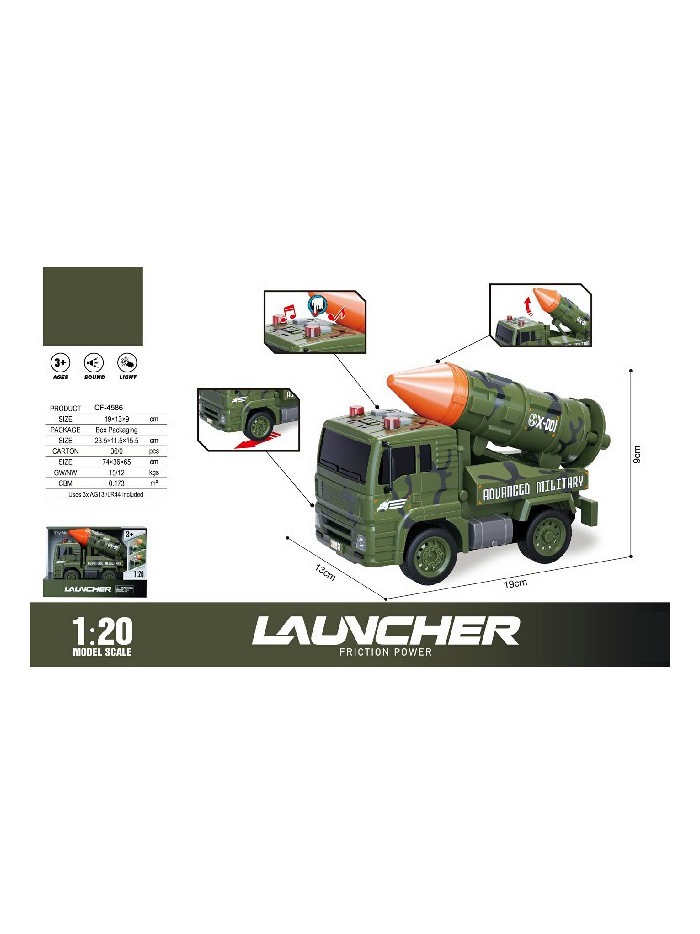 Camión militar Lanzaobuses escala 1:20 luz y sonido