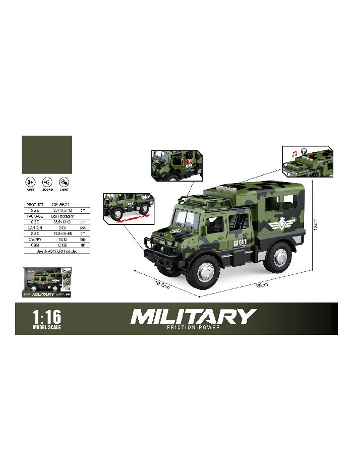 Camión militar escala 1:16 luz y sonido