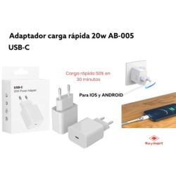 ADAPTADOR CARGA RAPIDA 20W USB-C 7,5 x 4,5 x 2,4 cm