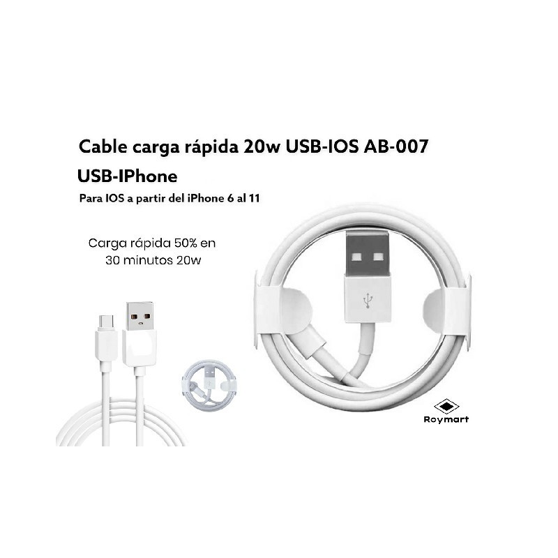 CABLE DE CARGA RAPIDA 20W USB IOS OLD GENERATION 9,5 x 6,5 x 2,5 cm CABLE DE CARGA RAPIDA 20W USB IOS OLD GENERATION 9,5 x 6,5 x 2,5 cm