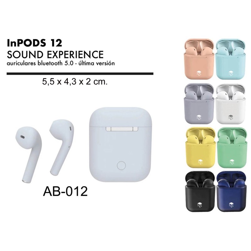 AURICULARES INPODS 12 BLUETOTH 5.0 8 COL. 5,5 x 4,3 x 2 cm.